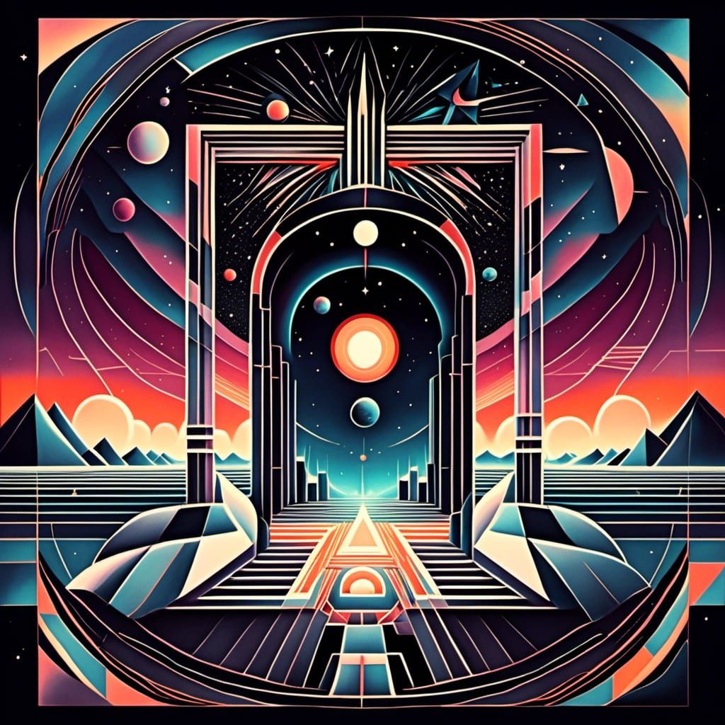 Cosmic Portal in Cubist Digital Illustration Style