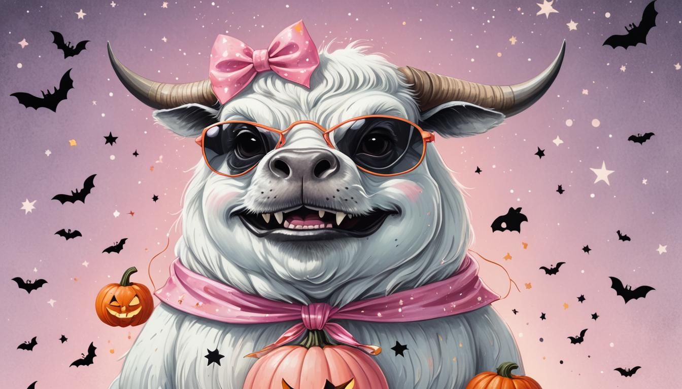Smiling Ox Ghost in Whimsical Halloween Art