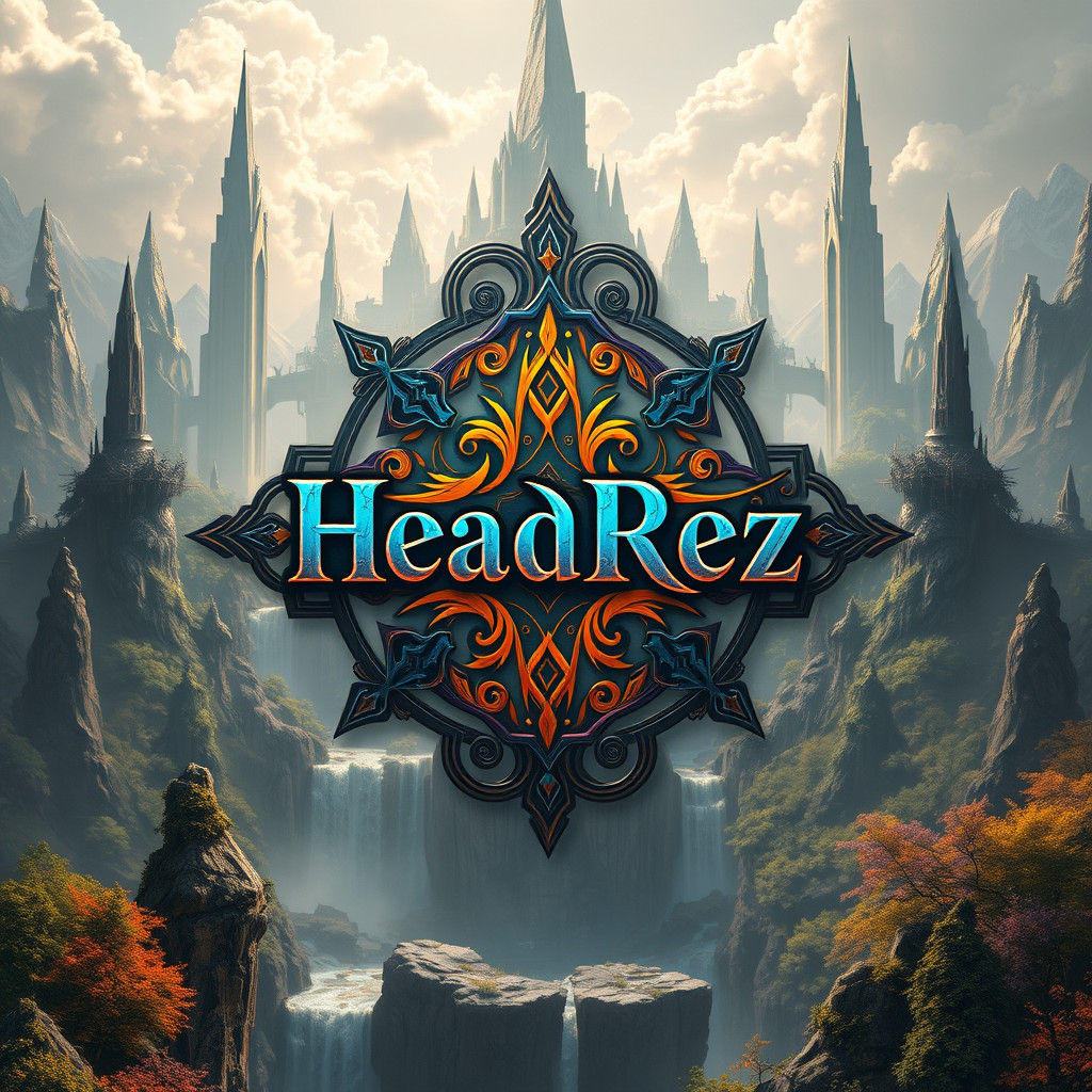 Ornate HeadRez Logo in Fantasy Landscape