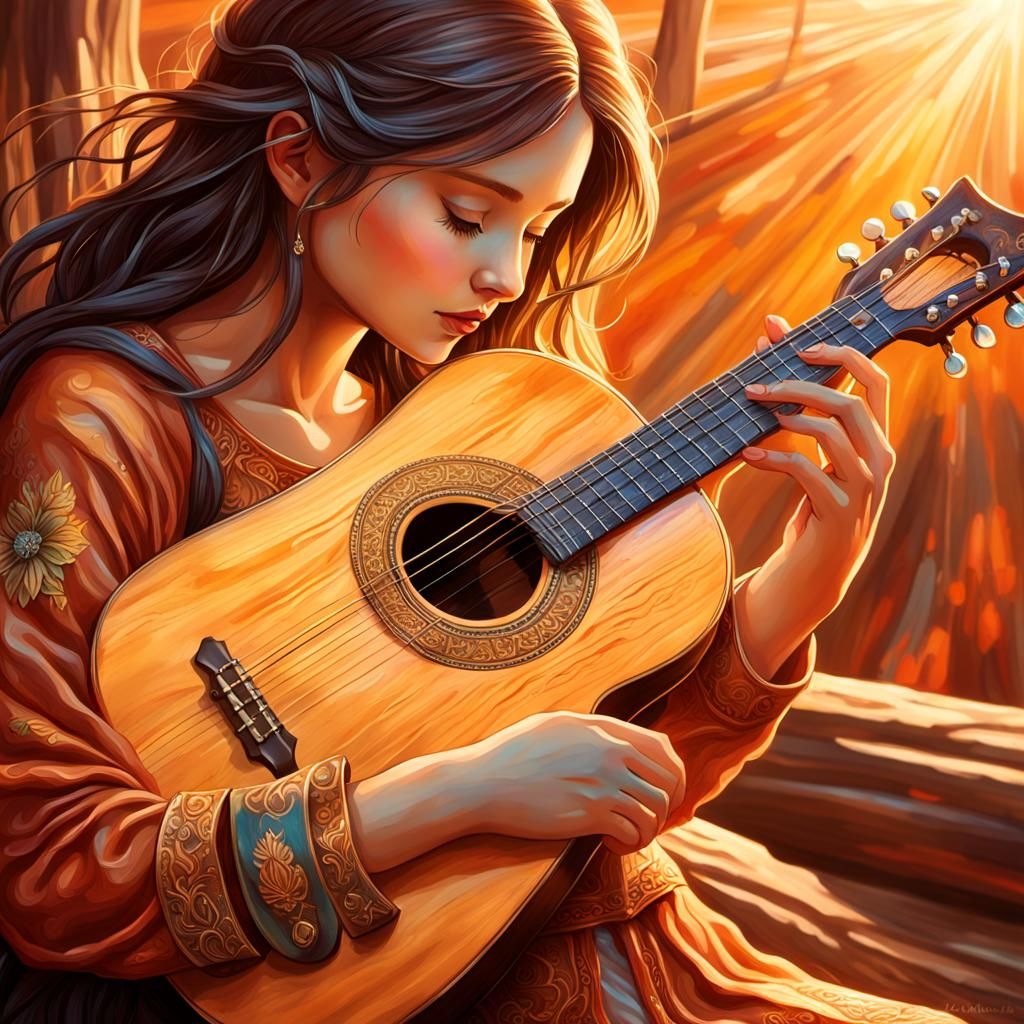 Fantasy Musician with Lute in Golden Light