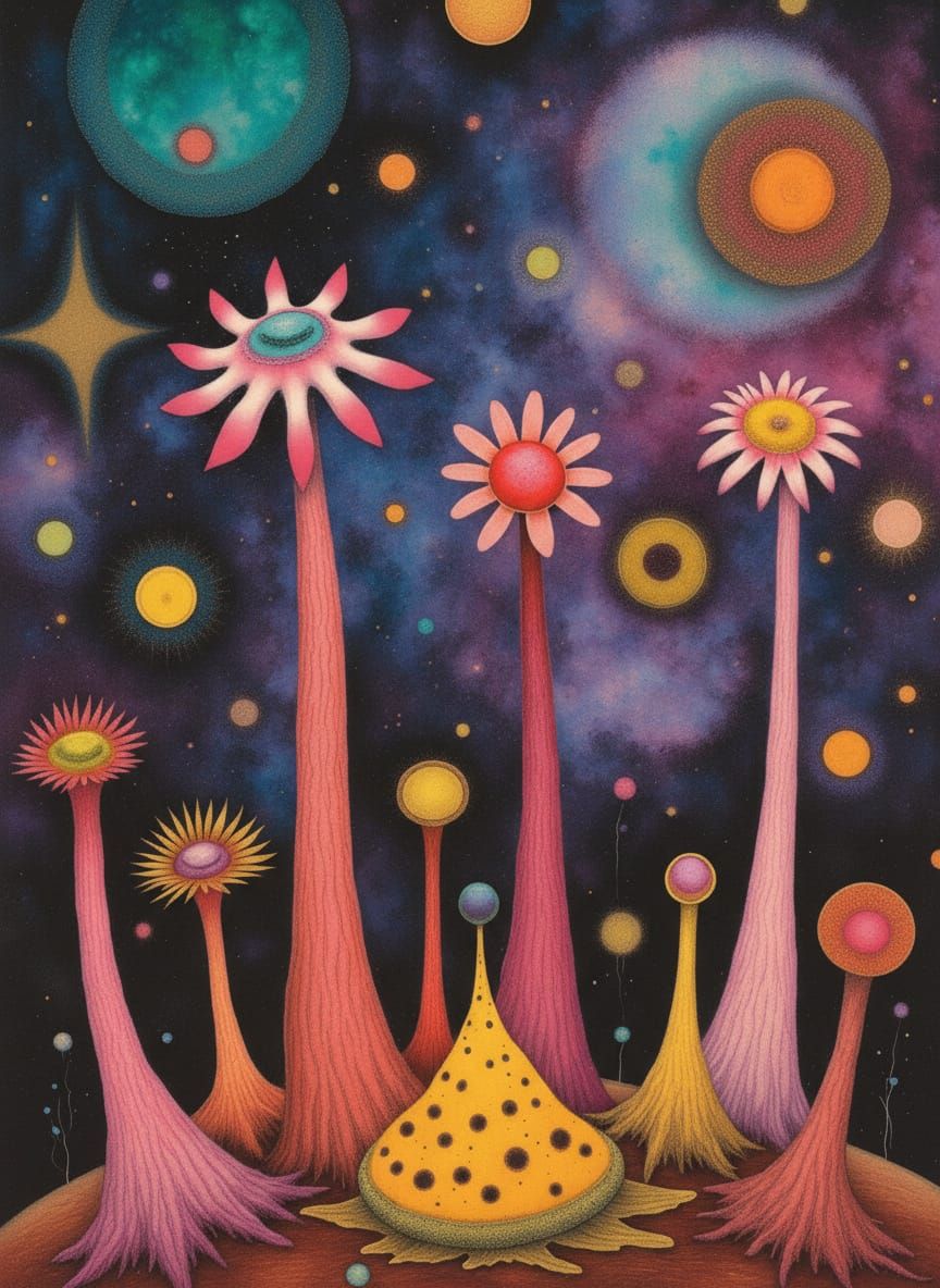 Alien planet with glowing plants