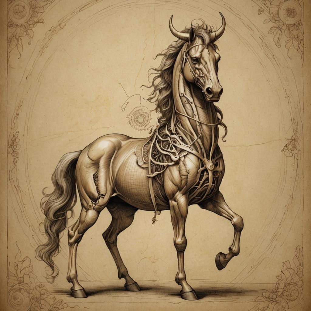 Renaissance Centaur Anatomy in Da Vinci Style