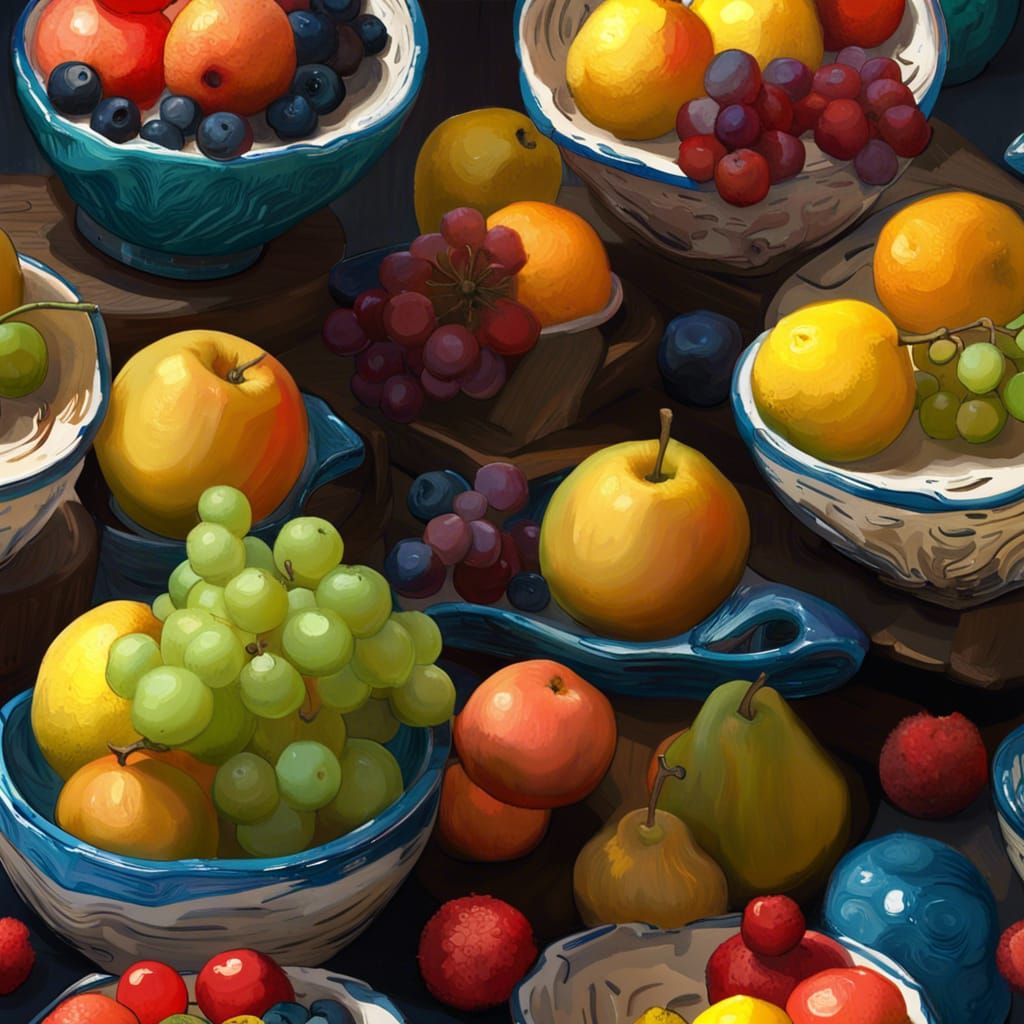 Fruit Bowls in Van Gogh Style: 3D Painting