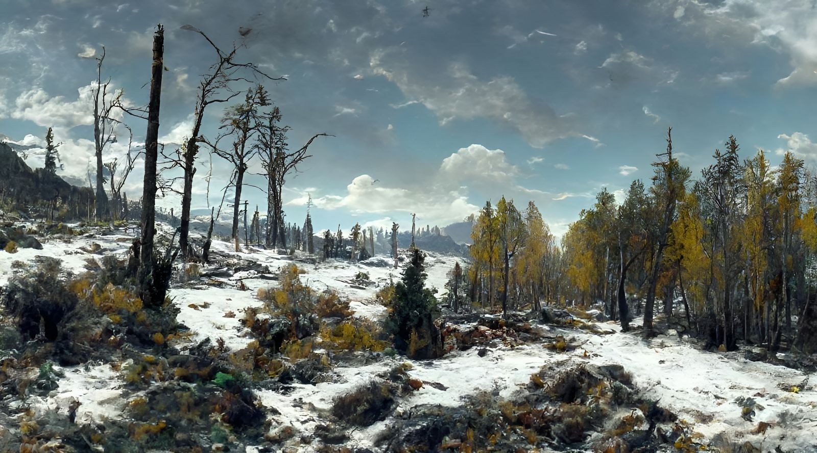 Post-Apocalyptic Winter Landscape in Hyperrealism Style