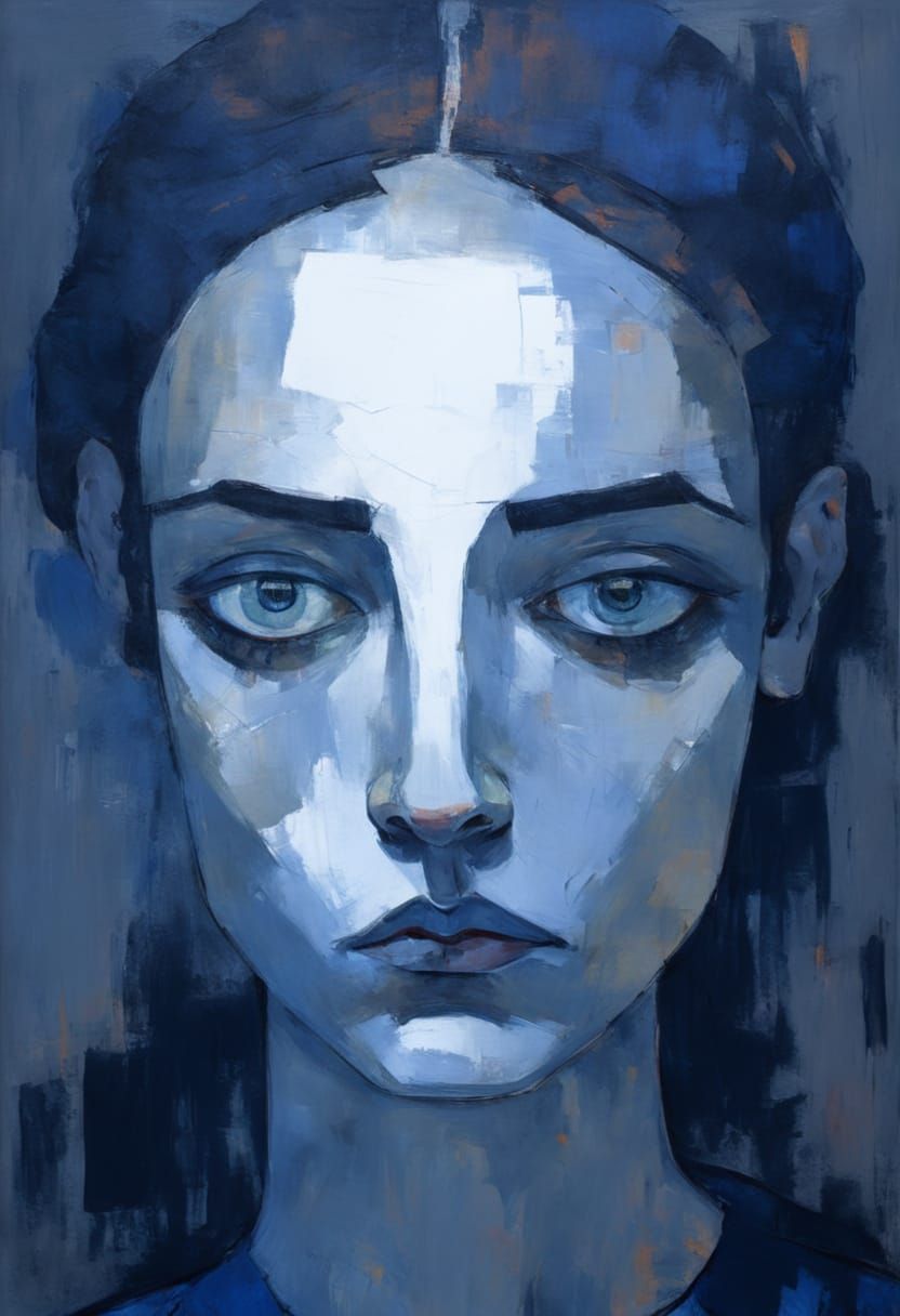 Brooding Woman: An Expressionist Portrait in Schiele Style