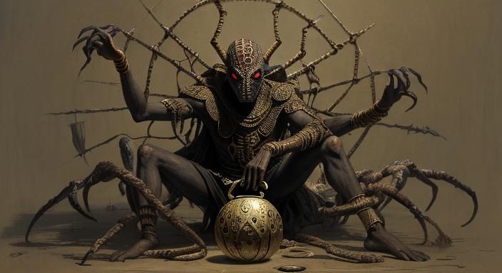 Anansi the Spider with Calabash in Horror Style