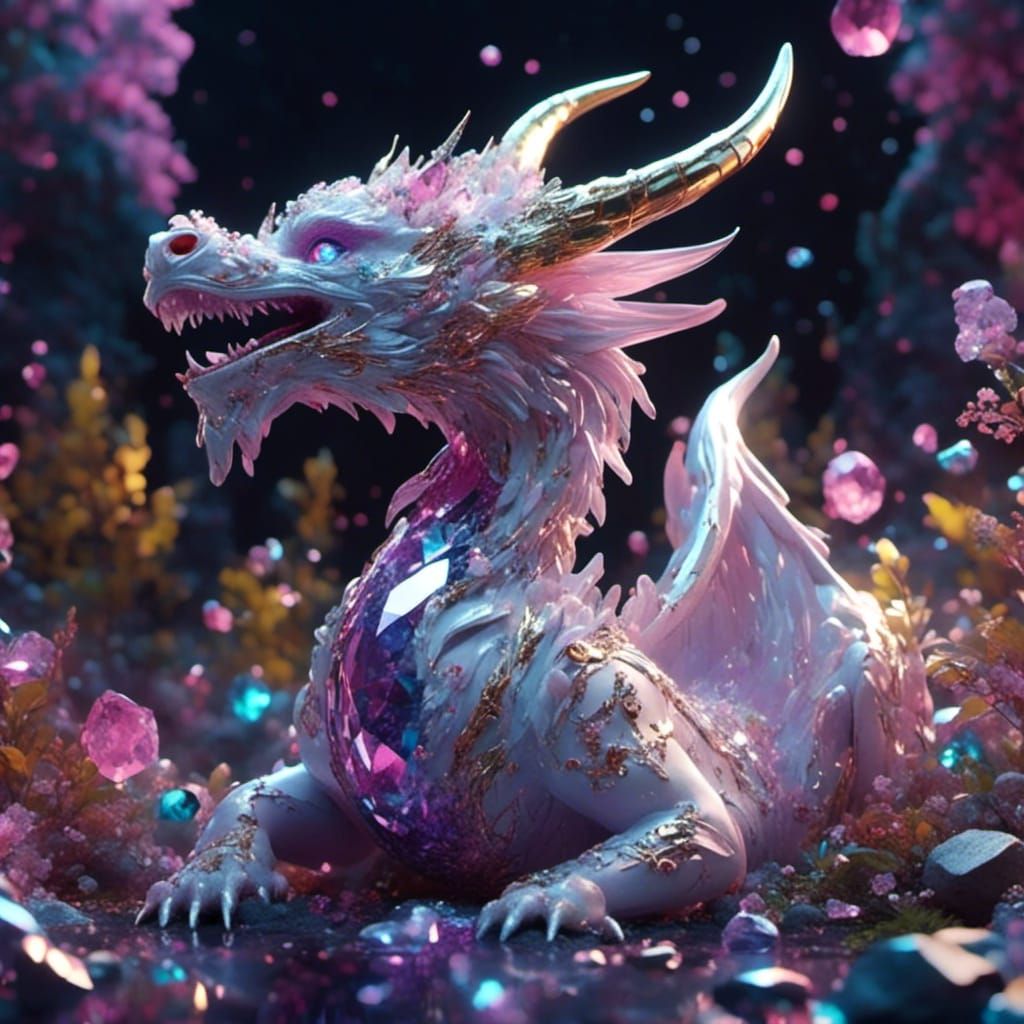 Crystal Dragon Chalk Art with Gems