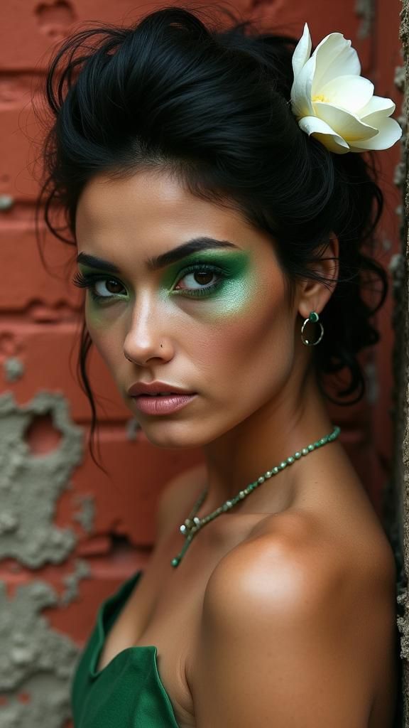 Polynesian Woman Portrait with Red Brick Wall
