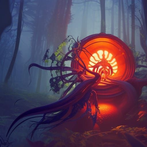 Surreal Spider-Mushroom Hybrid Hunting Prey