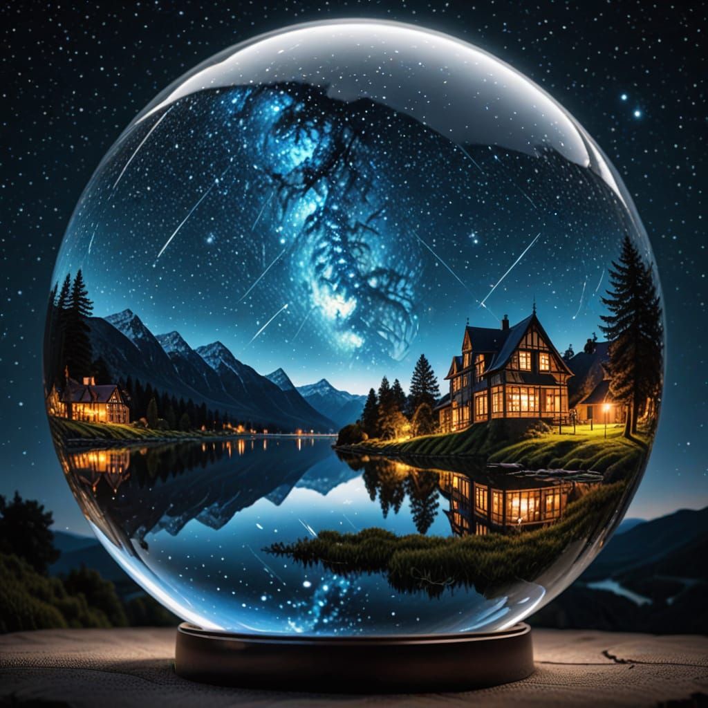 all starry night sky captured in a glass sphere