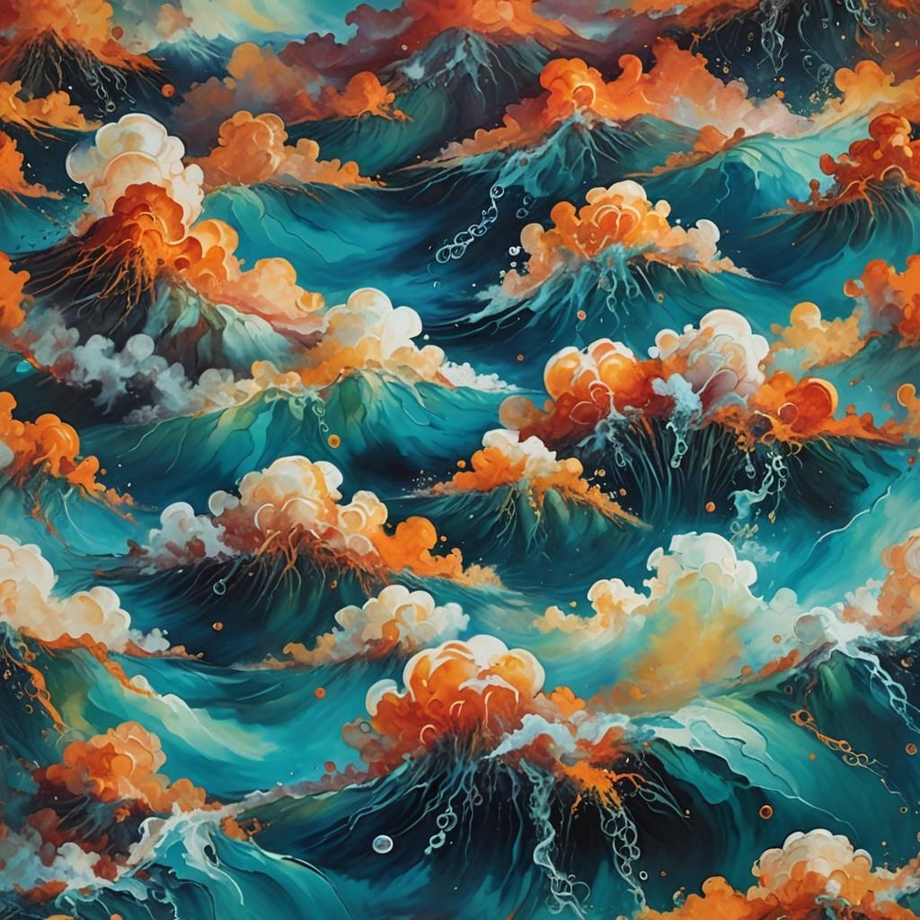 Inverted World: Earth Above Sea in Oil Painting Style