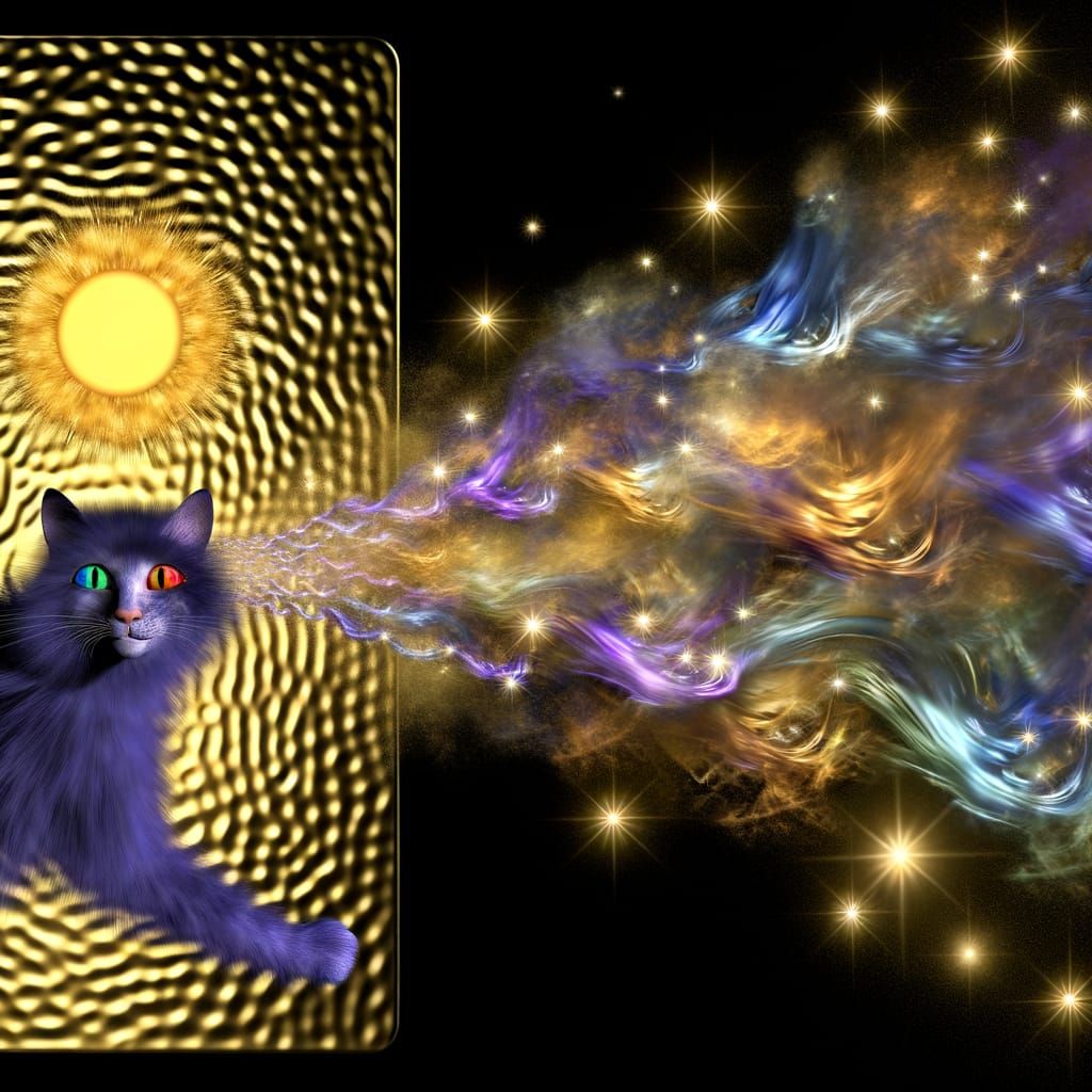 Indigo Cat Tarot Card in Hammered Gold Finish