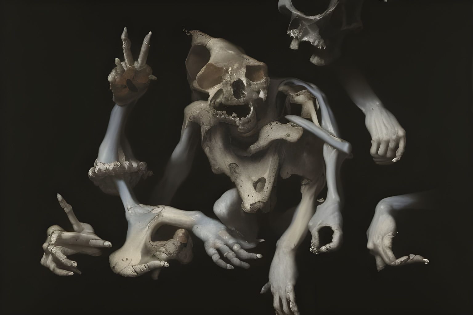 Skeletons Contemplating Hands: A Dark Fantasy Masterpiece