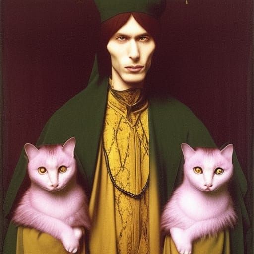 Vampire Lord with Oriental Cats in Dark Fantasy Art