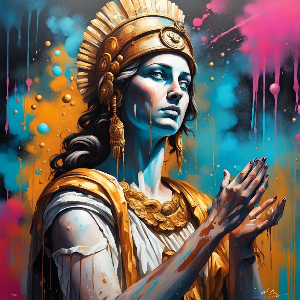 Athena Blessed by Priestess in Graffiti Art
