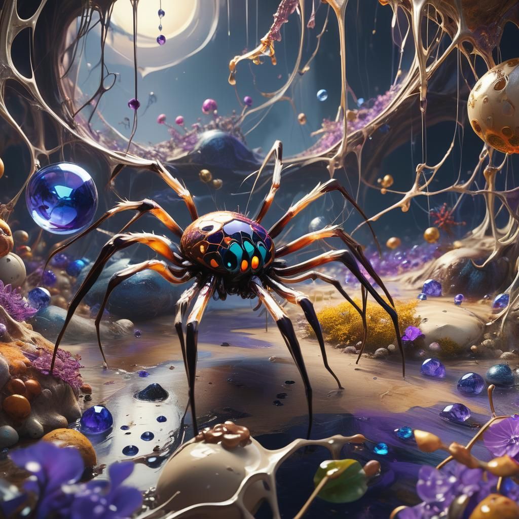 Surreal Spiders in a Vibrant Fantasy World