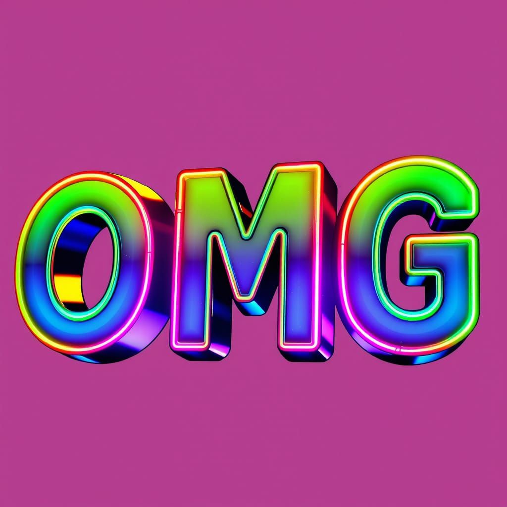 Neon "omg" in Futuristic Font, Syd Mead Style