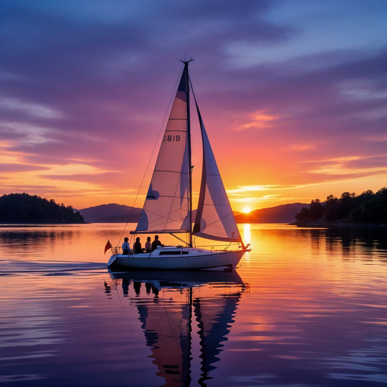 Serene Sailboat at Sunset Bay