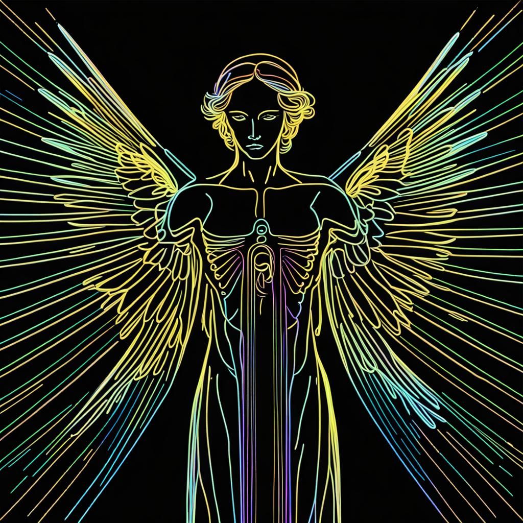 Fluorescent Neon Angel in Black Light