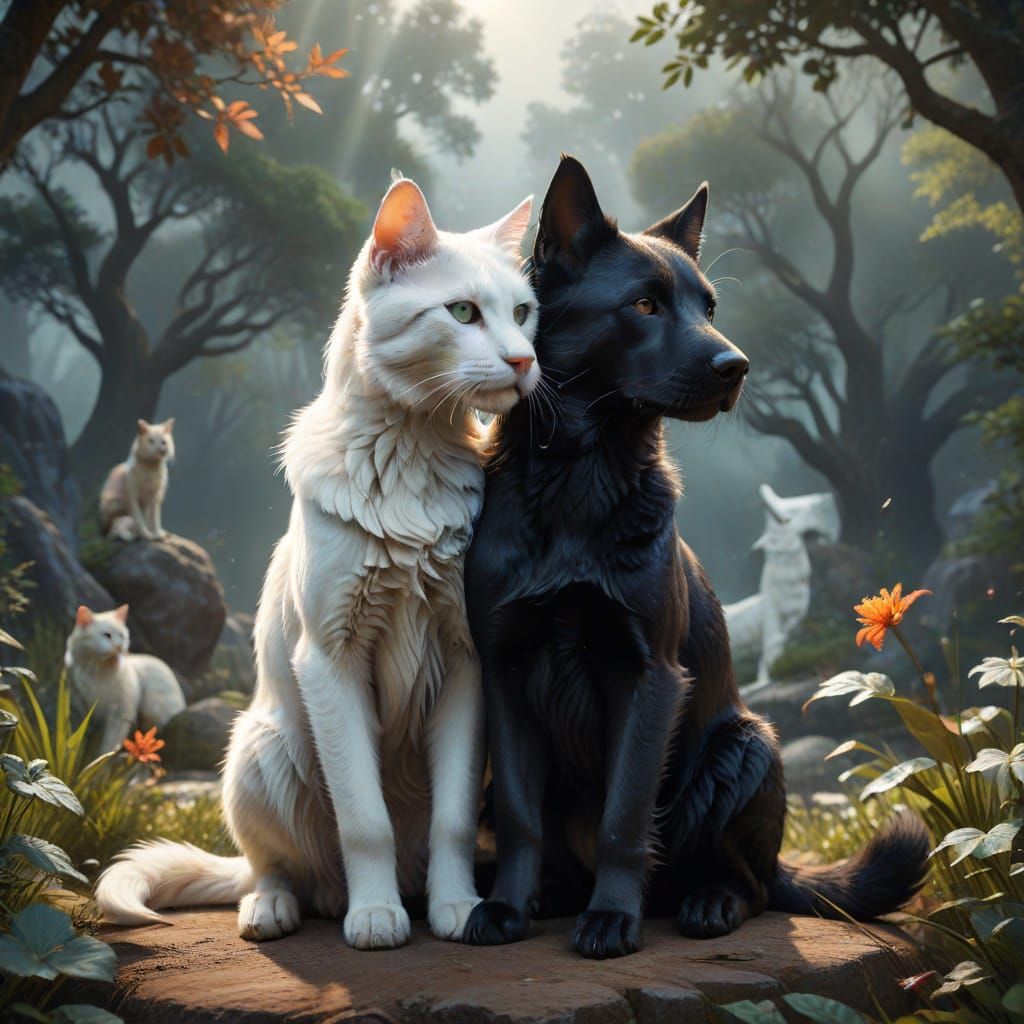 Harmonious Balance of Black Dog and White Cat in Yin-Yang Sy...