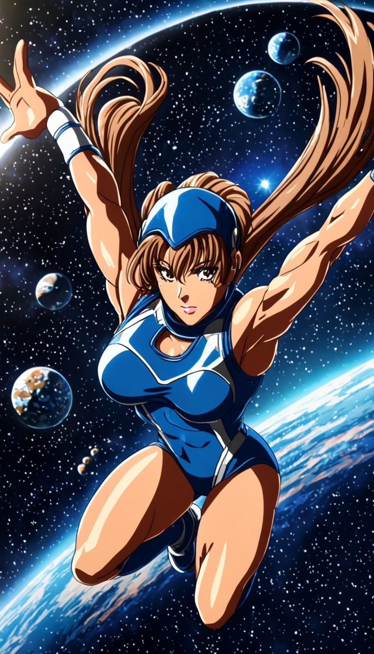 Cyberpunk Female Bodybuilder in Futuristic Space Gear