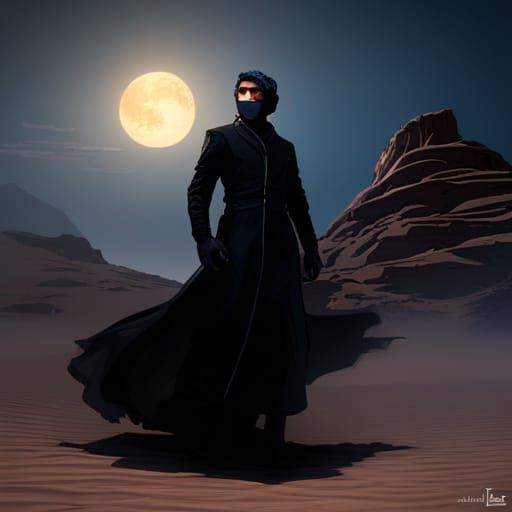Masked Man in Gold and Black in Desert