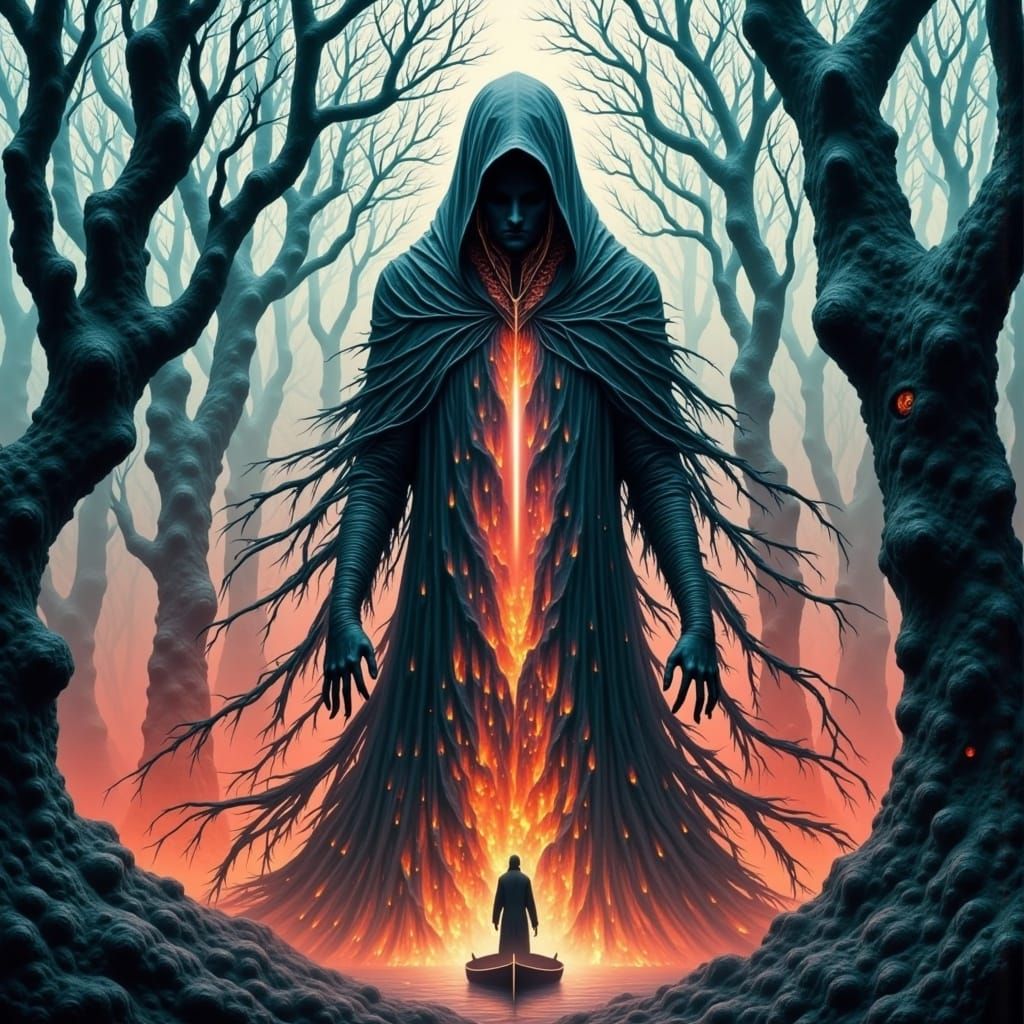 Demonic Reaper in Misty Forest Reveals Hellscape
