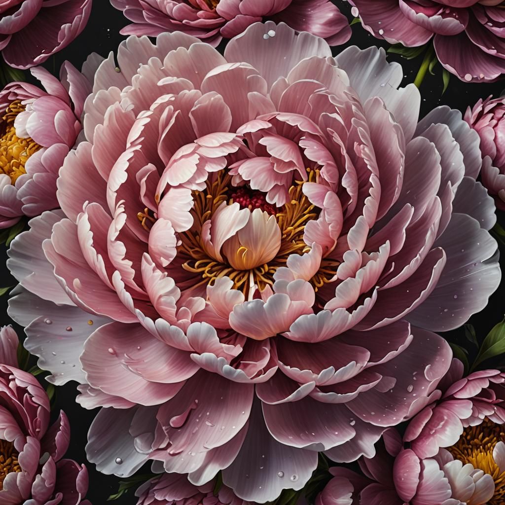 Hyperrealistic Magnetite Peony in Splash Art Style
