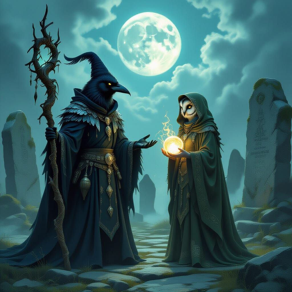 Crow Wizard and Owl Witch at Ancient Stone Circle