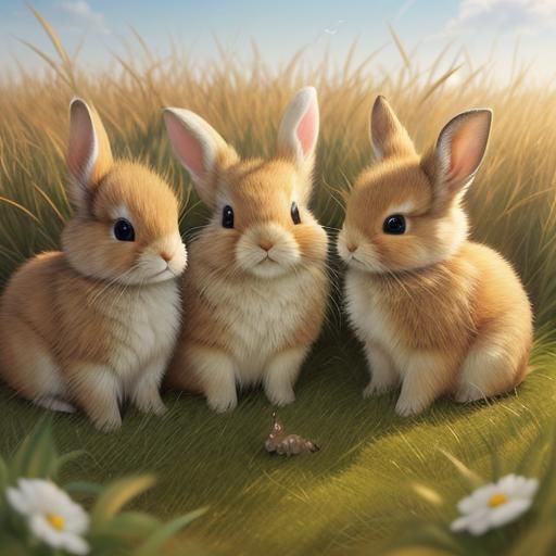 Vibrant Meadow Bunnies in Hyper-Realistic Digital Art