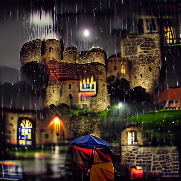 Medieval Castle Silhouette on Stormy Night