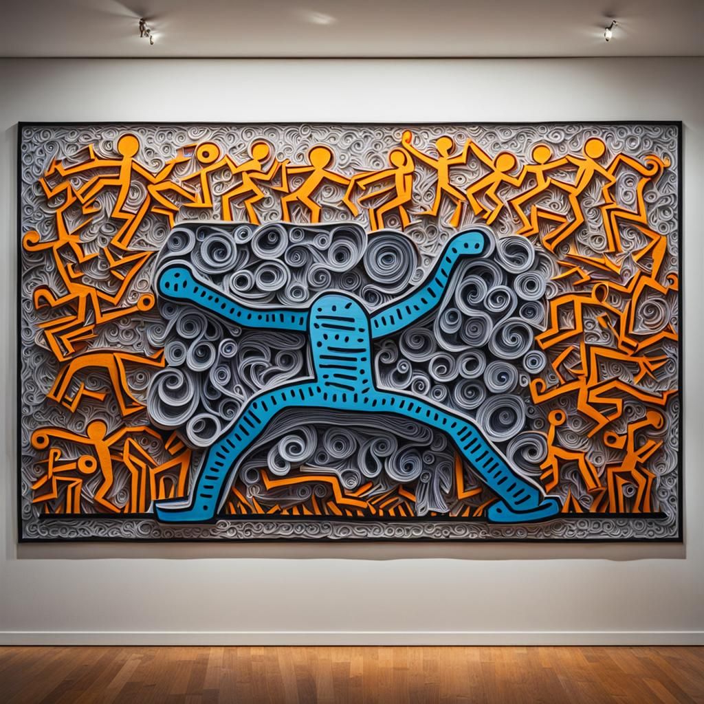 Paper quilling art of Keith Haring painting