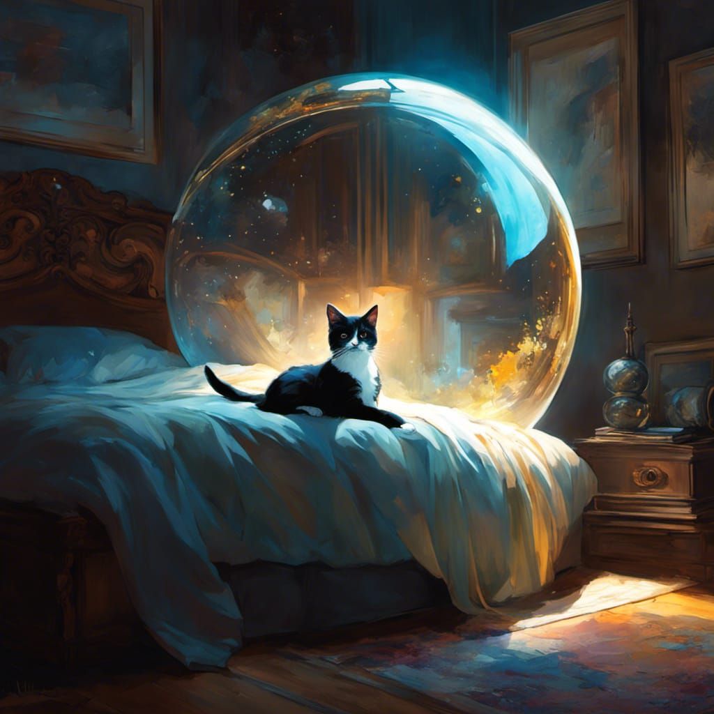 Cute Kitten in Pastel Watercolor Bedroom