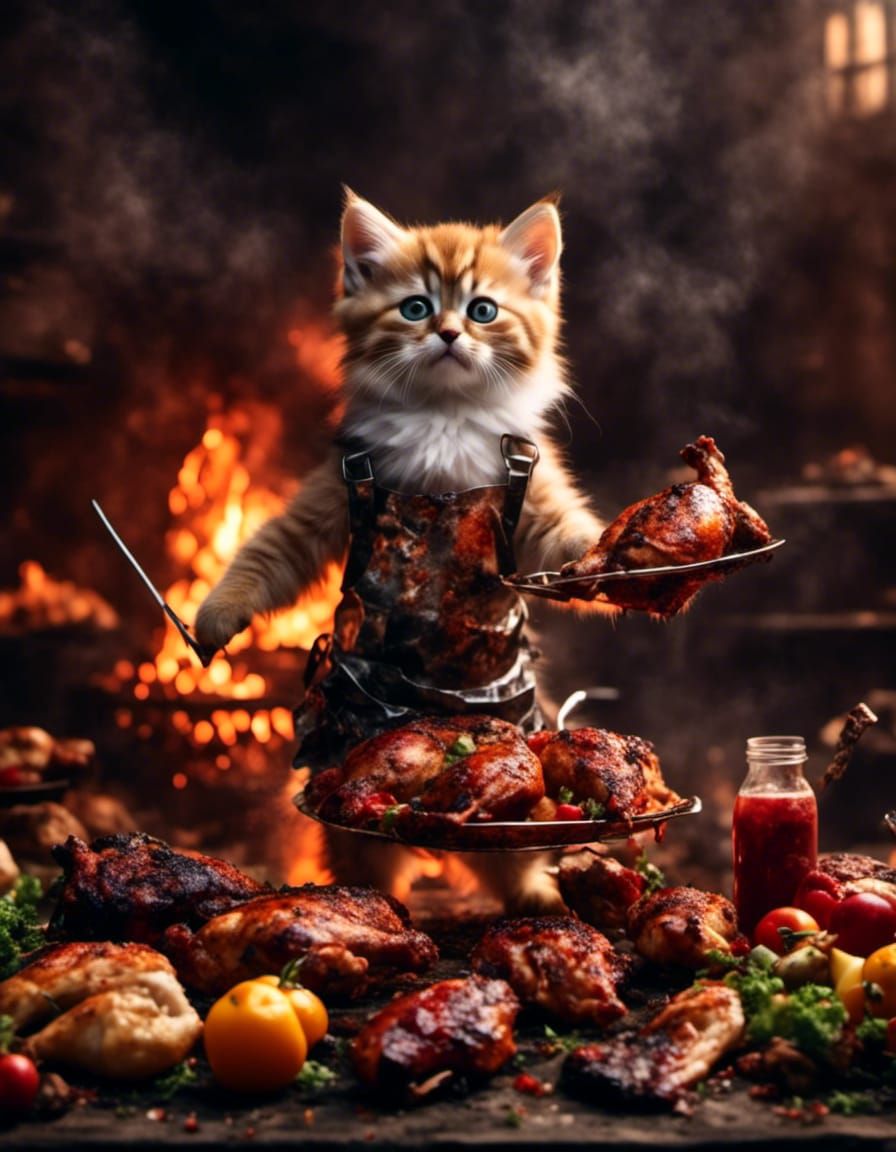 Gothic BBQ Kitten as Barbeque Chicken