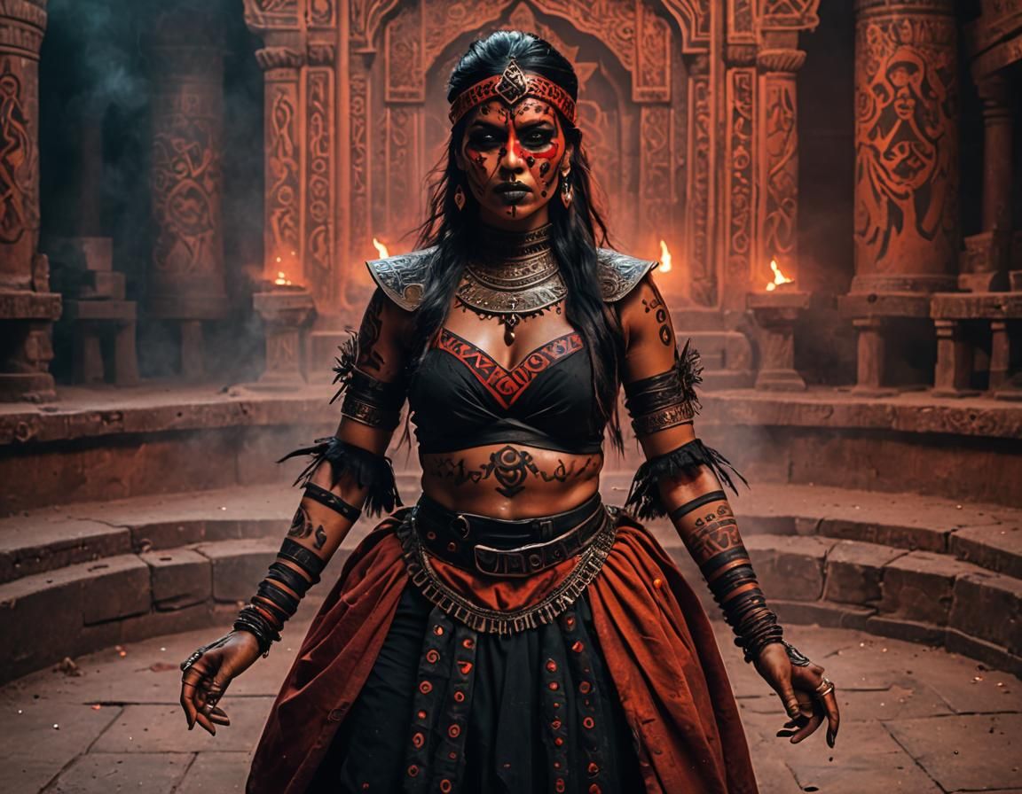 Frightening Indian Sorceress in Cursed Temple