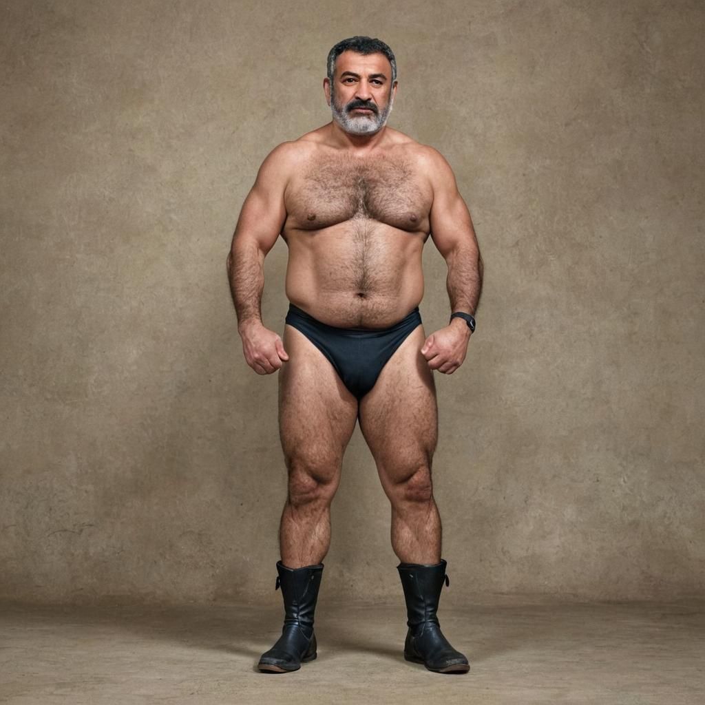 Confident Iranian Wrestler Poses in the Ring