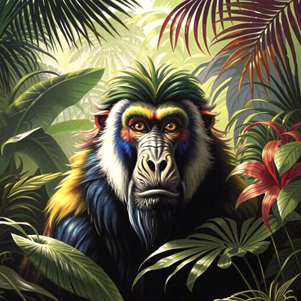 Mandrill Portrait in Primal Expression