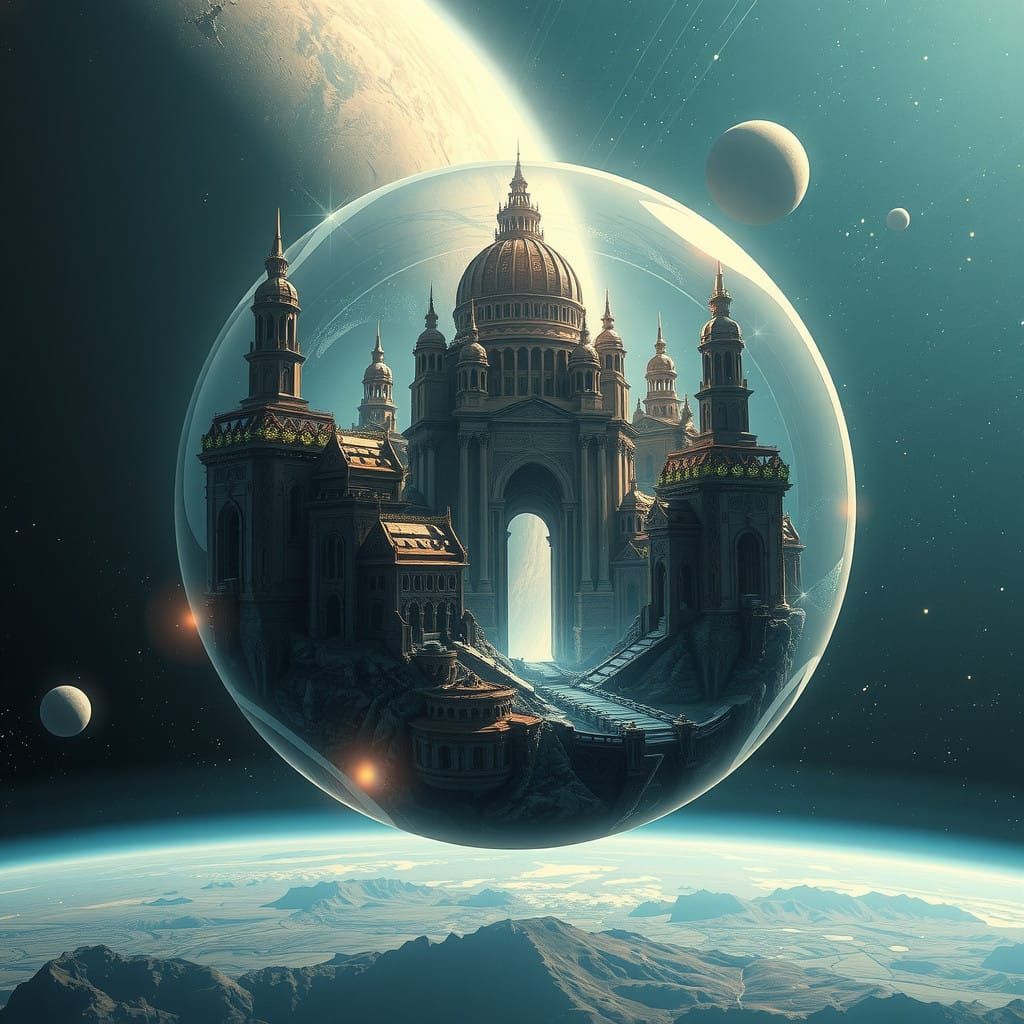 Crystal Fortress City in Sci-Fi Space Landscape