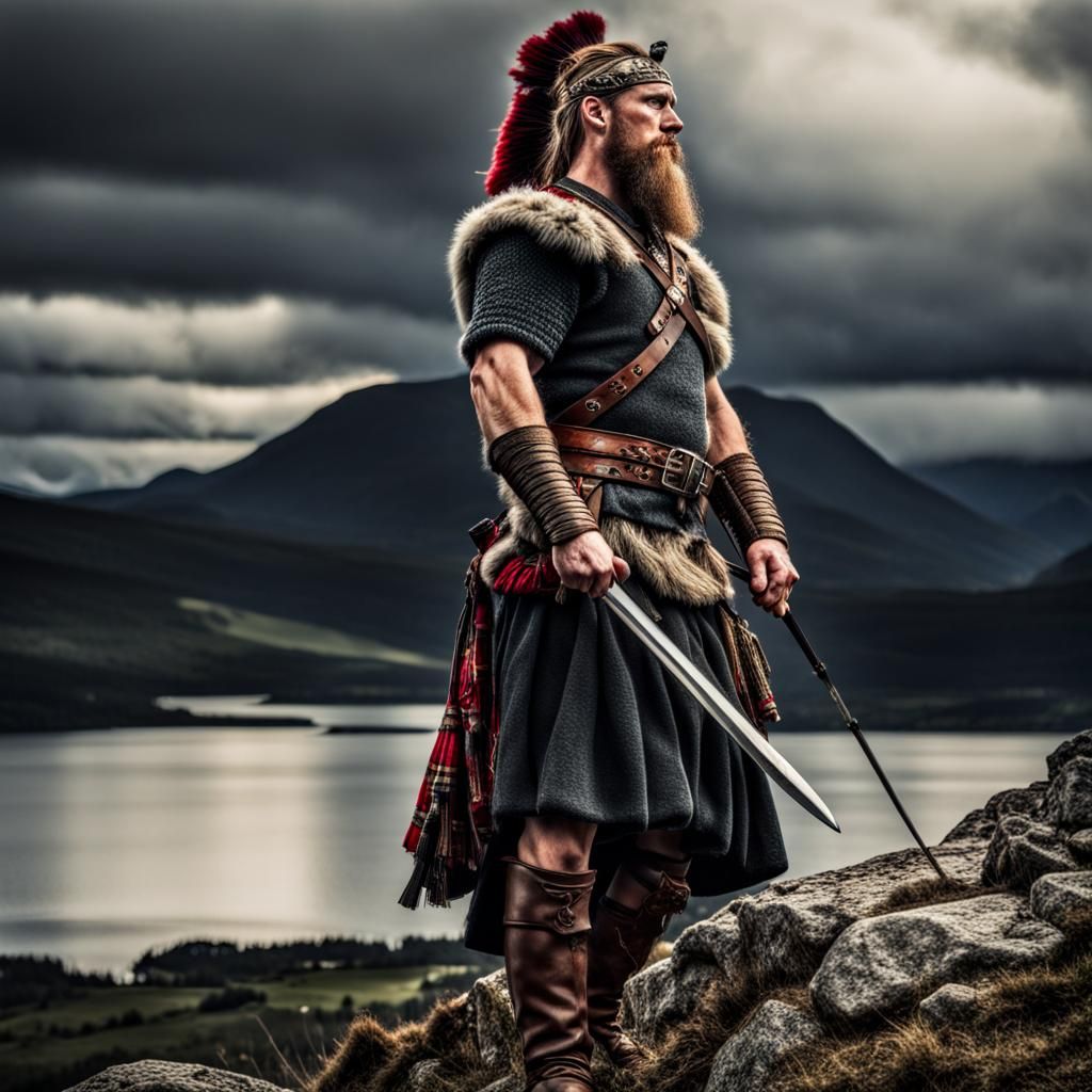 Hyperrealistic Modern Highland Warrior in HDR