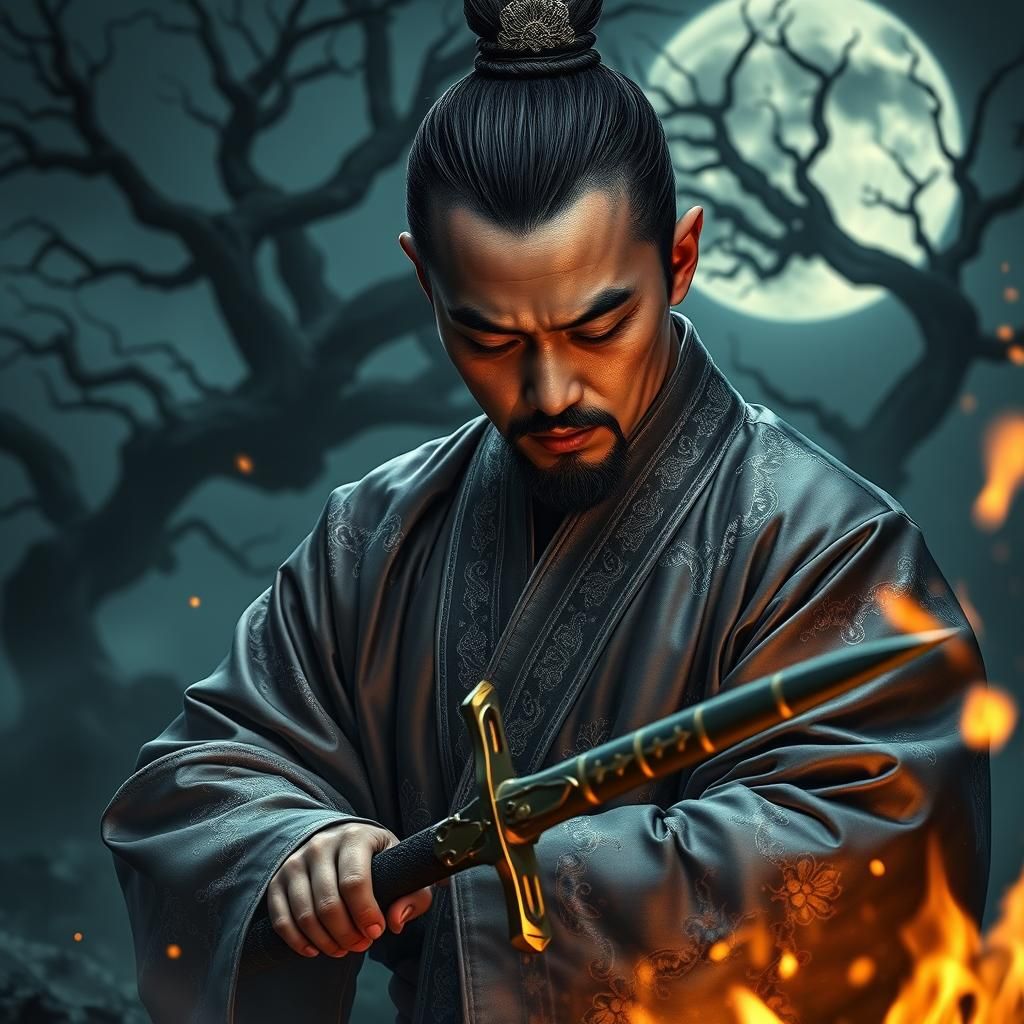 Mystical Blacksmith Crafting Enchanted Steel Sword