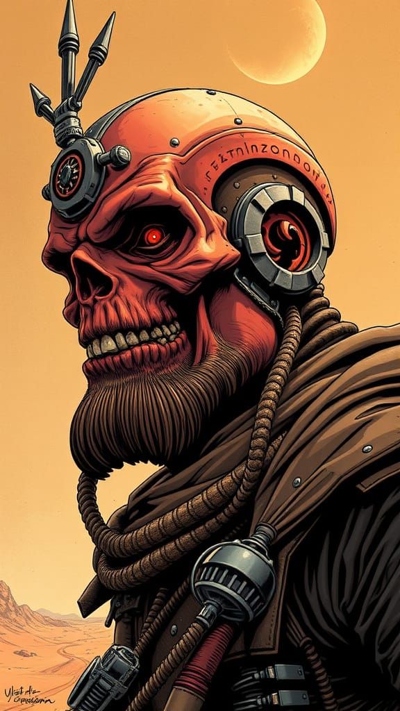 Harkonnen Baron Dune in Grotesque Futurism Style