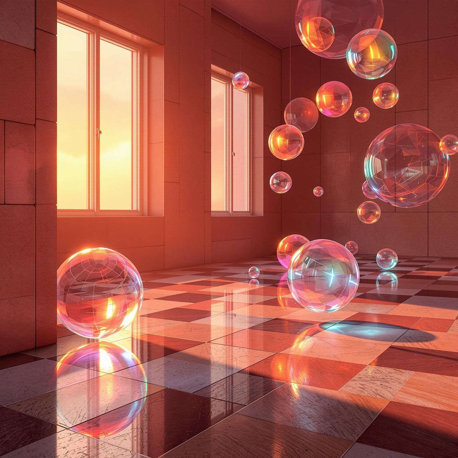 Vaporwave Concept Art: Glowing Spheres in a Retro Checkered ...