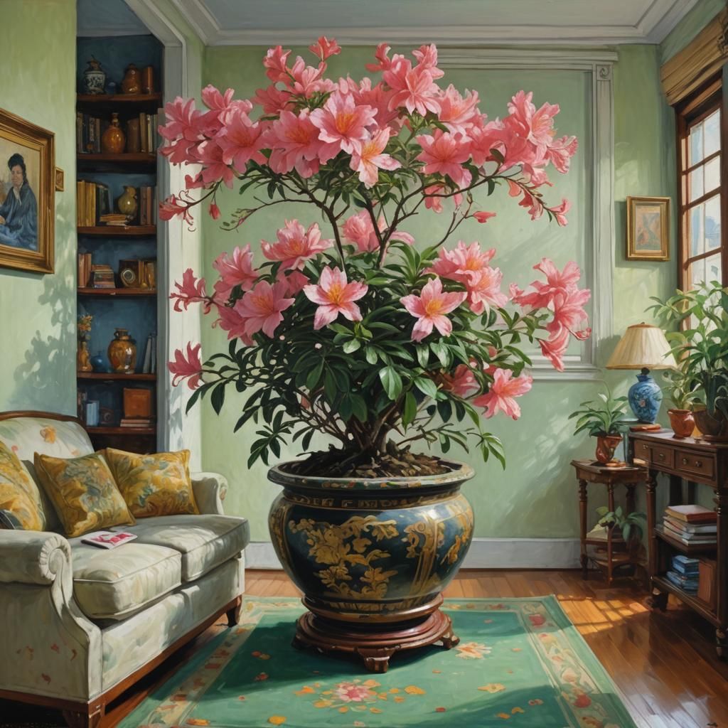 Azalea in Feng Shui Apartment as Oil Painting