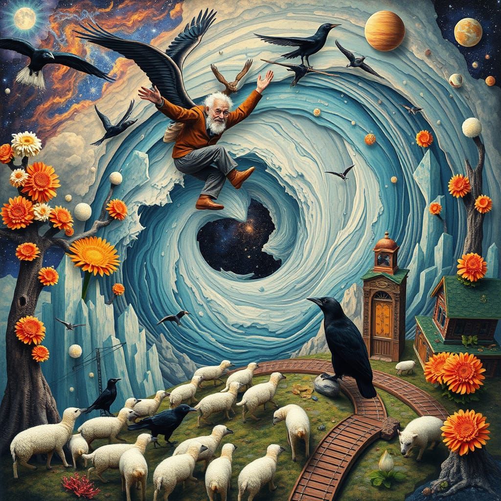 Surreal Whirlpool at Earth's Core: A Paper Collage