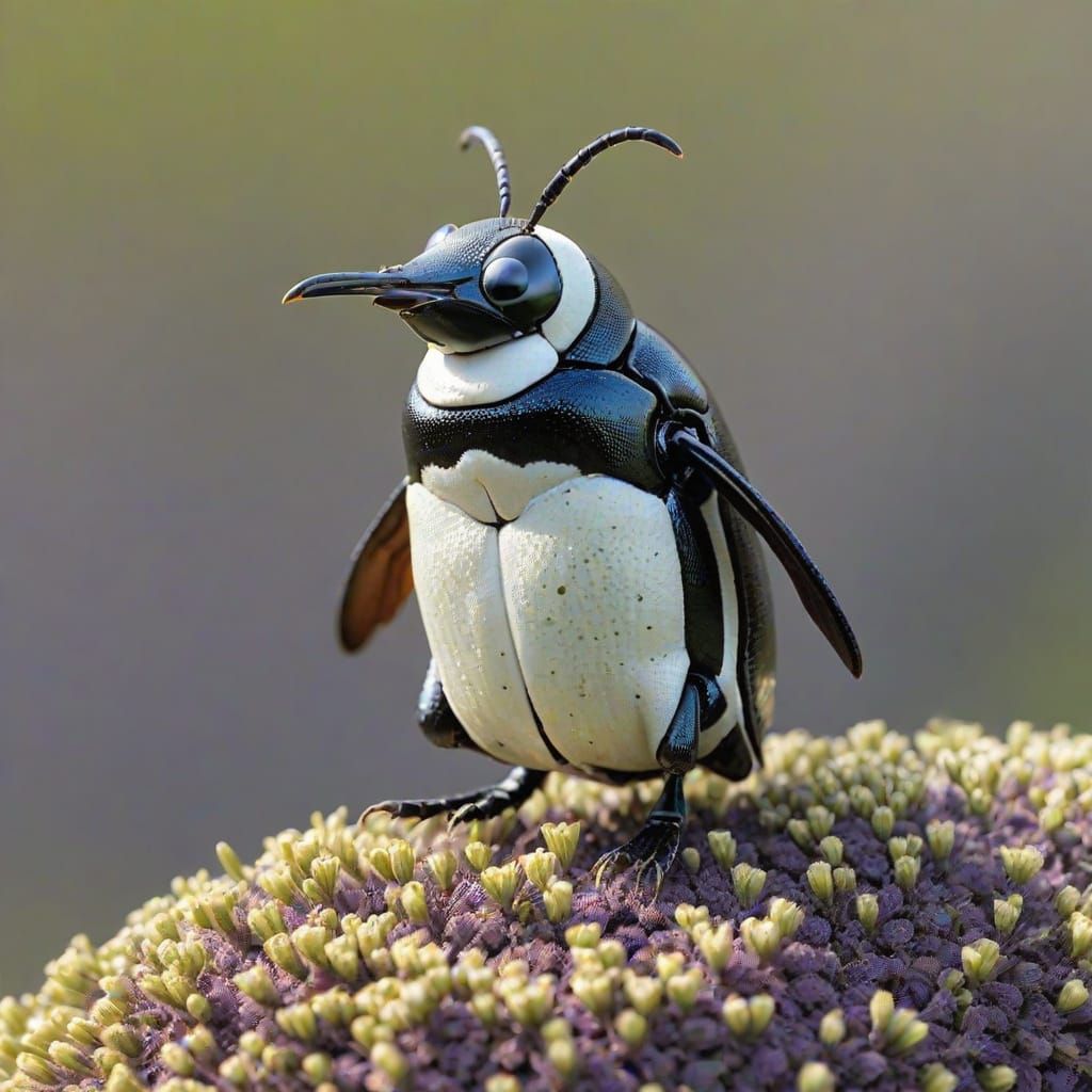 Hybrid Penguin Beetle Perched on Flower