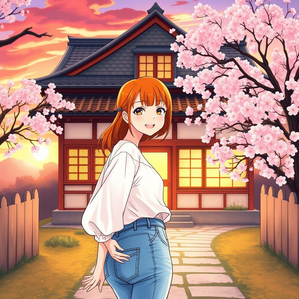 Serene Japanese Homecoming in Vibrant Anime Style