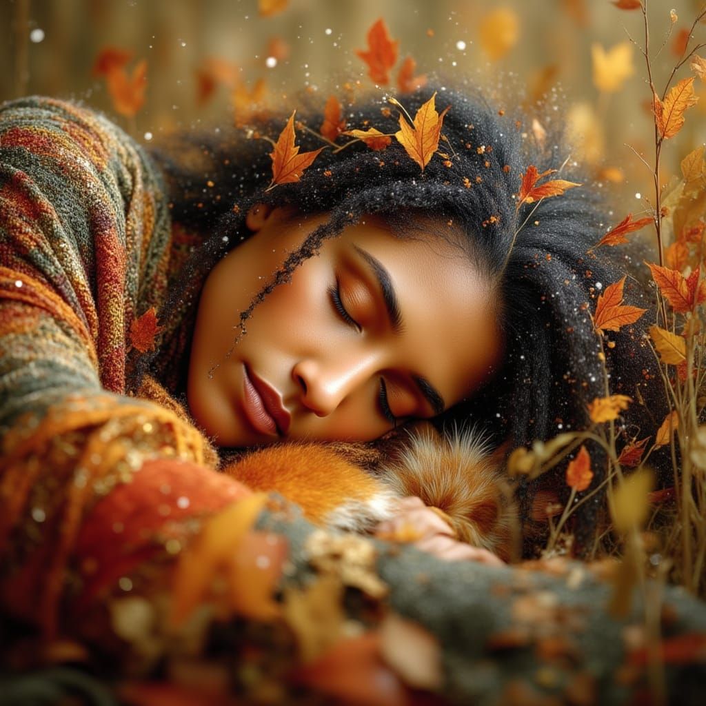 Princess and Fox in Autumnal Landscape