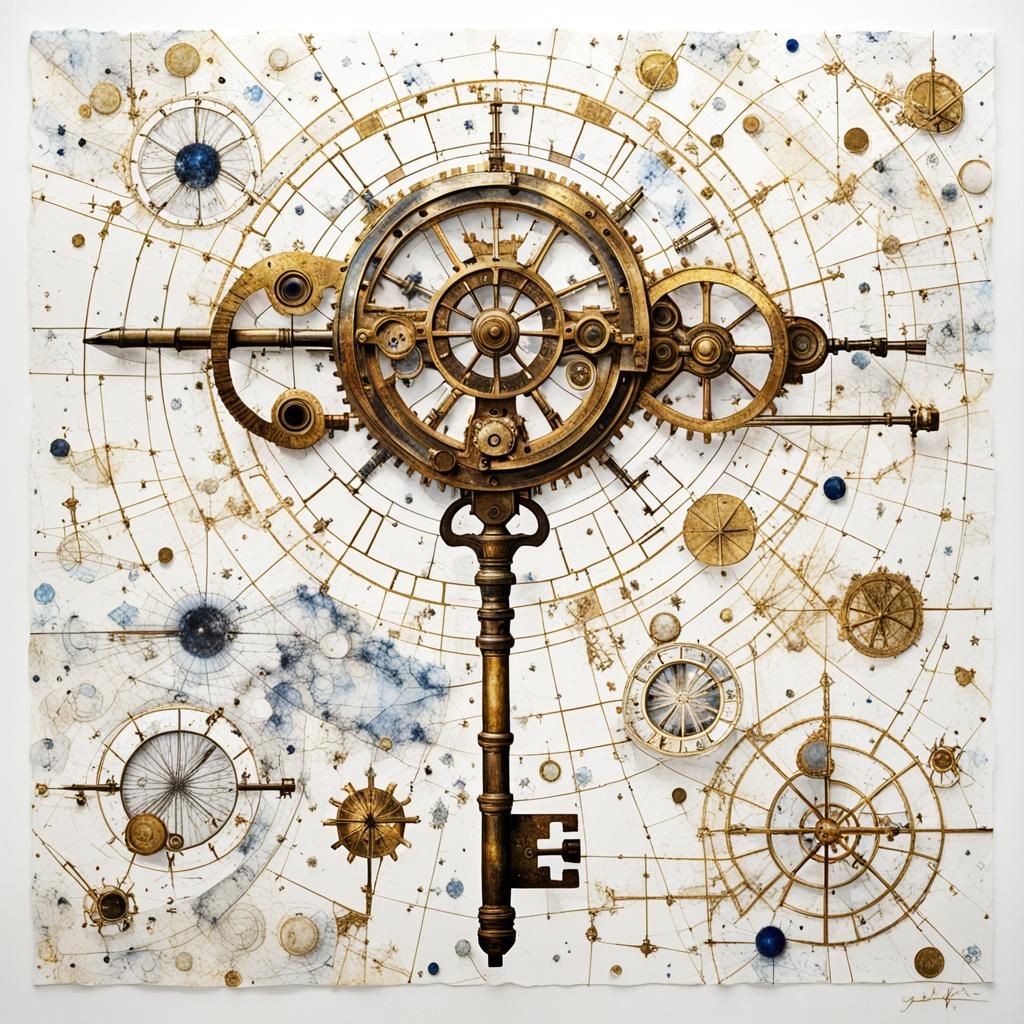 Steampunk Key Amidst White Constellation