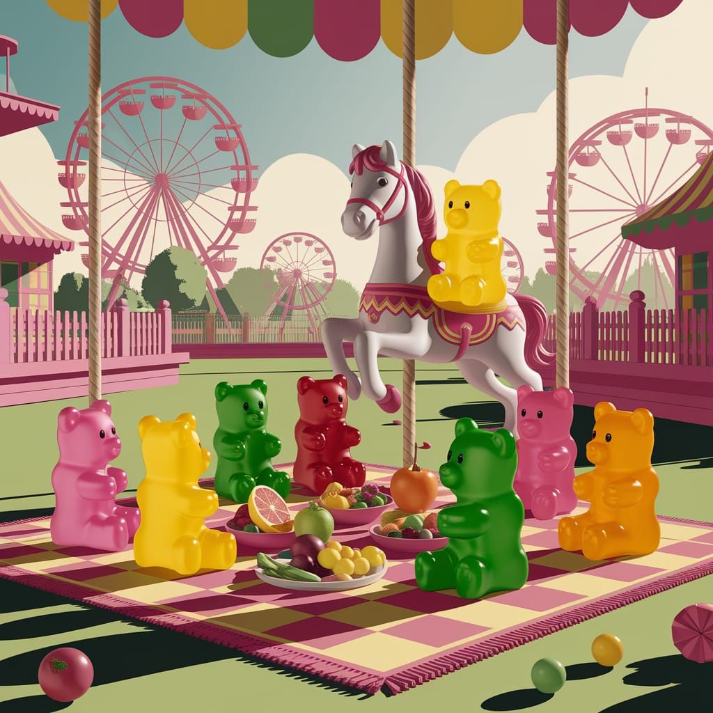 Gummy Bears Picnic in Pastel Amusement Park
