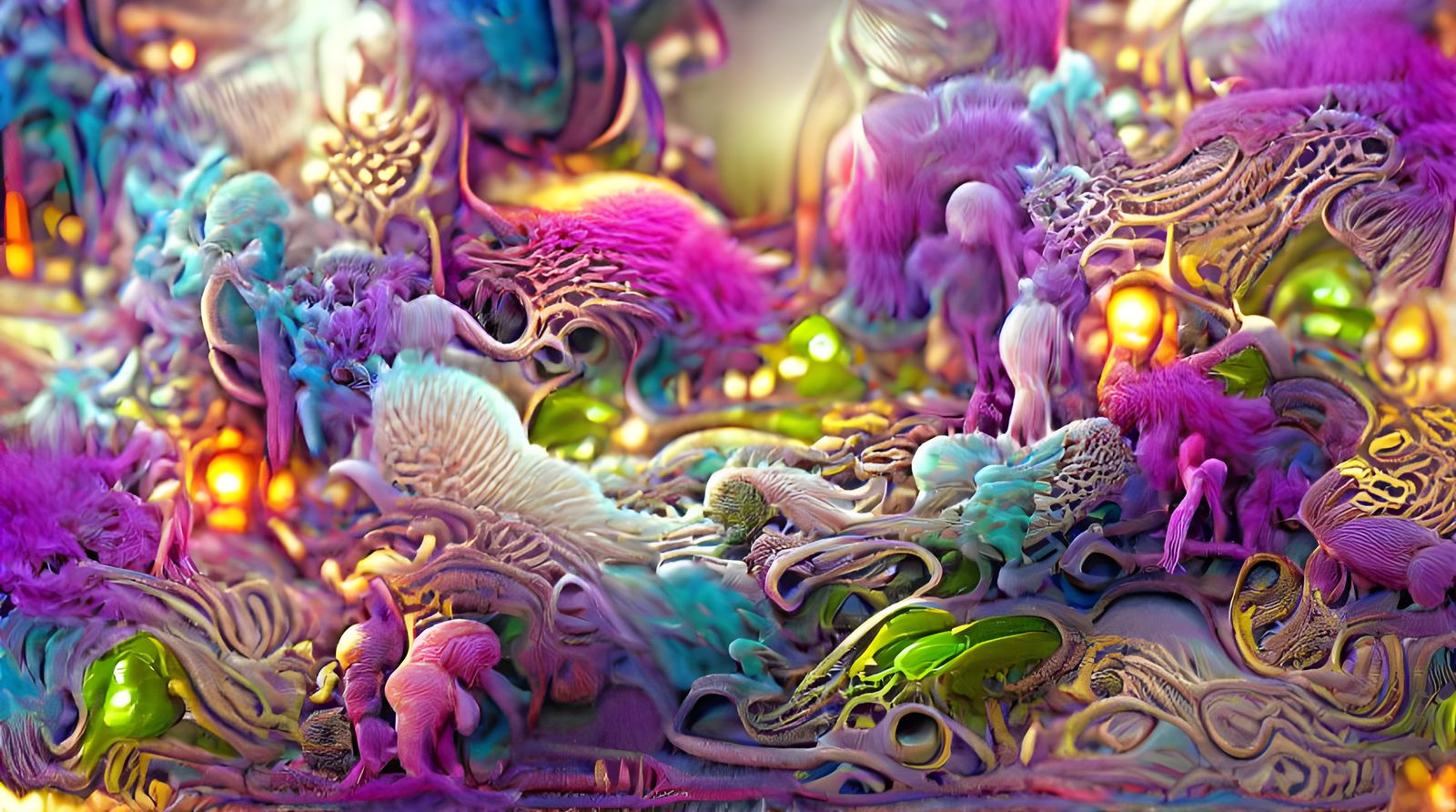 Biopunk Bioluminescent Biomorph Panorama in Neon Purple